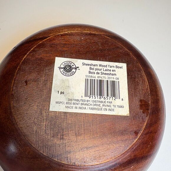 Loops & Threads Sheesham Wood Yarn Bowl – Handcrafted Knitting Crochet Holder – - Picture 3 of 5